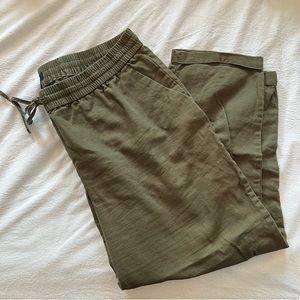 J. Crew Factory wide leg linen-cotton drawstring pants - olive green